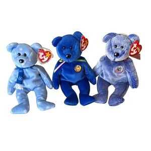 Ty Trio of Blue Stuffed Bears